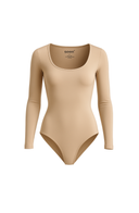 Seamless Scoop Neck Bodysuit Nude Women Long Sleeve Stretch Fabric