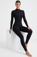 Women One Piece Workout Jumpsuit Black Body Contouring Stretch Fabric