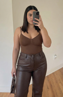 Seamless Bodysuit Brown Women Sculpting One Piece Stretch Fabric