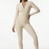 Sculpted Second Skin Jumpsuit Cream Women One Piece Stretch Fabric