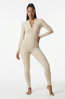 Sculpted Second Skin Jumpsuit Cream Women One Piece Stretch Fabric