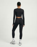 Seen women's activewear set featuring a long sleeve top and high-waist leggings, perfect for workout and athleisure wear.