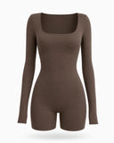 Sculpting Romper Women Long Sleeve Square Neck