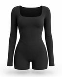 Sculpting Romper Women Long Sleeve Square Neck