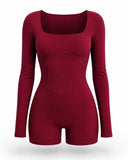 Sculpting Romper Women Long Sleeve Square Neck