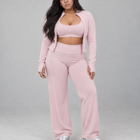 3-Piece Set – Flare Pants, Sports Bra & Jacket