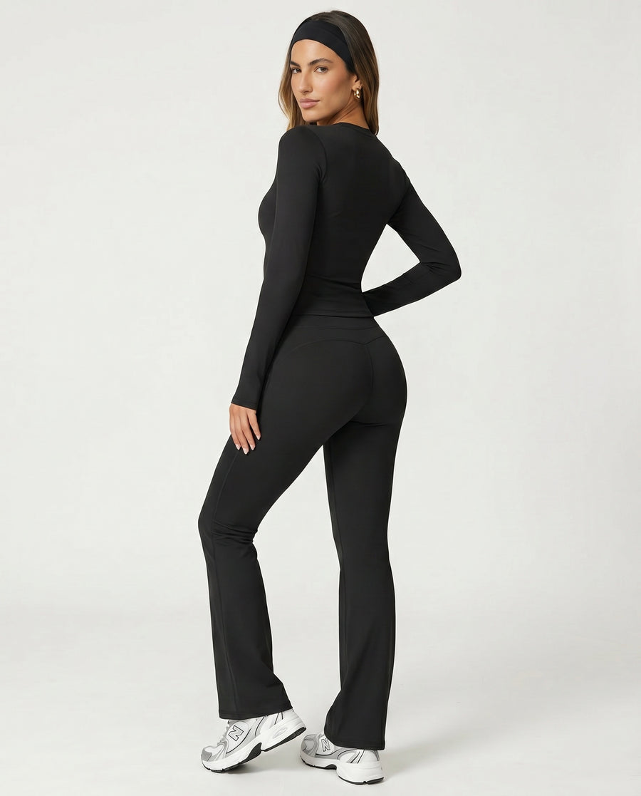 High Waist Wide Waistband Flare Leggings