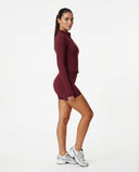 Burgundy Zip Jacket Women Seamless Fitted Cropped