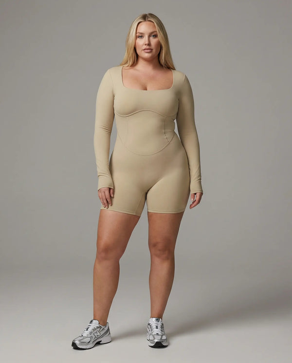 Sculpting Romper Women Long Sleeve Square Neck