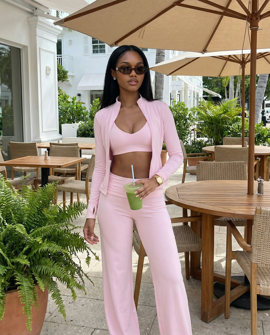 3-Piece Set – Flare Pants, Sports Bra & Jacket