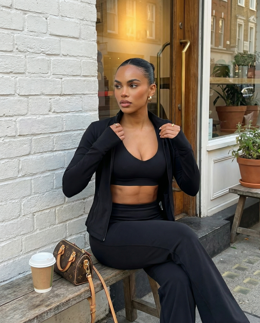 3-Piece Set – Flare Pants, Sports Bra & Jacket