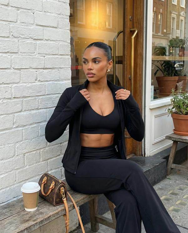 3-Piece Set – Flare Pants, Sports Bra & Jacket