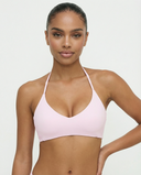 Seen women's seamless wireless halter triangle sports bra with supportive fit and smooth fabric, ideal for active wear.