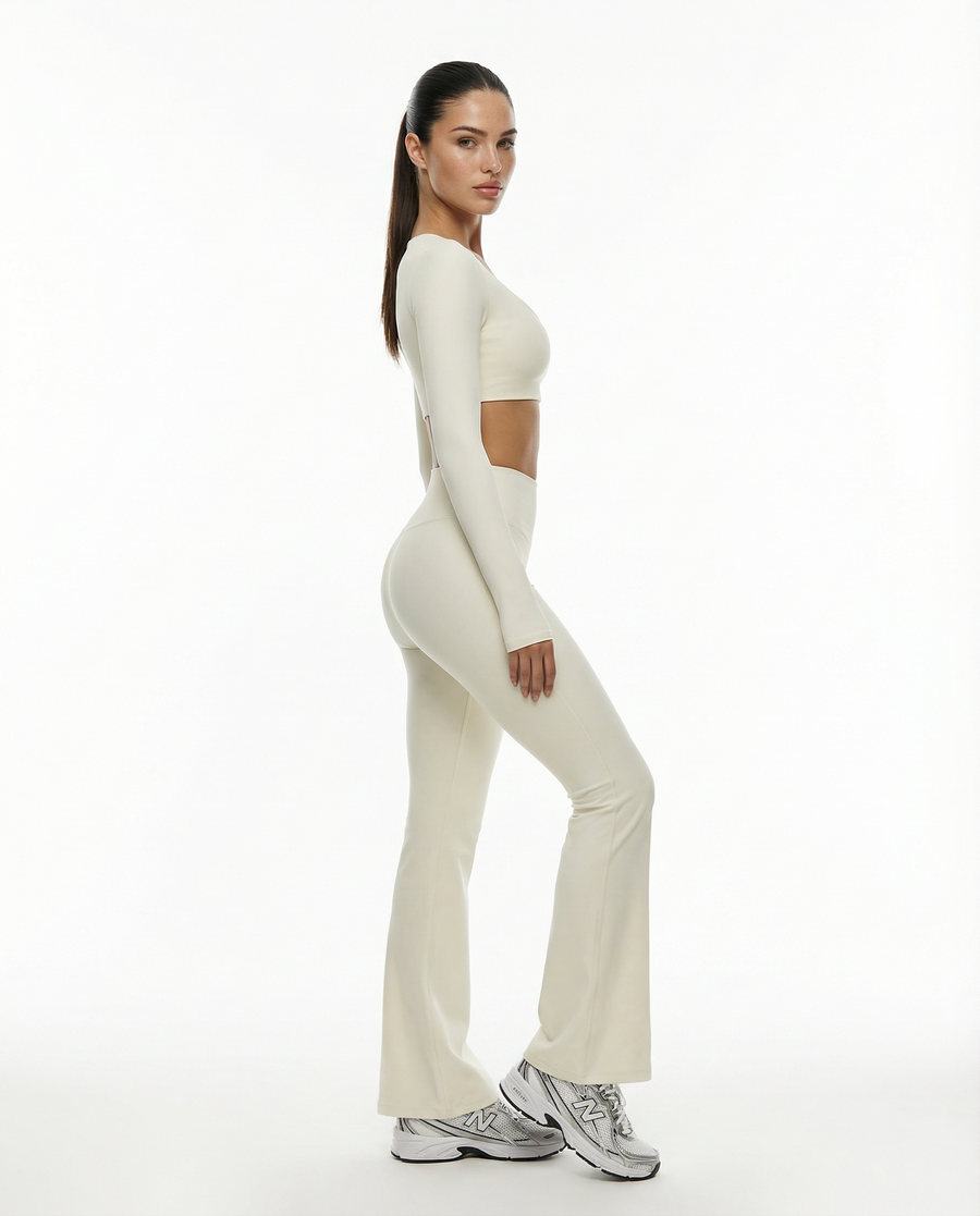 Flare Yoga Pants Set – High Waist & Long Sleeve Crop