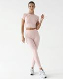 Seen women's activewear set with sculpting crop top and matching leggings, designed for workout and athletic wear.