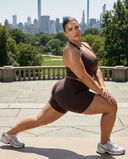 Seen women's activewear set featuring a halter top and high-waist shorts, perfect for workout or casual wear.