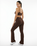 Seen Snatched V-Waist Flare Leggings displayed on a model, featuring a high V-shaped waist and wide flare legs for a stylish fit.