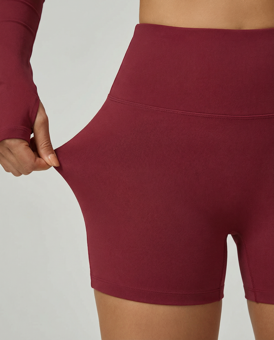 Women's Workout Set – Long Sleeve Top & Biker Shorts