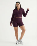 Seen women's workout set featuring a zip jacket and sculpting shorts, perfect for activewear and gym workouts.