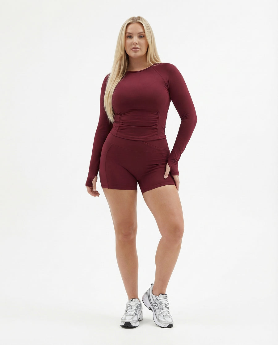 Women's Workout Set – Long Sleeve Top & Biker Shorts