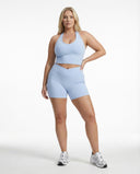 Seen women's activewear set featuring a halter top and high waist shorts, perfect for workout and casual wear.