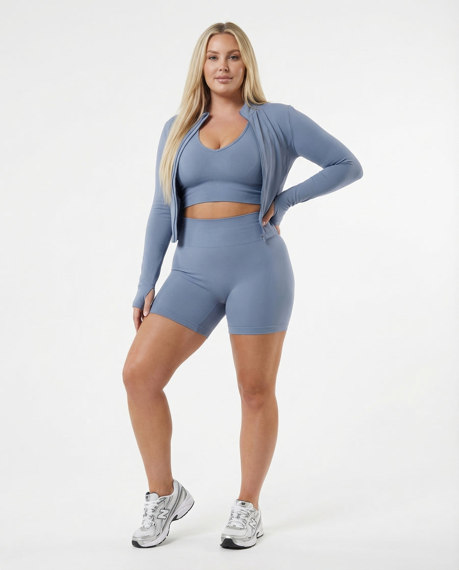 Women's 3-Piece Workout Set – Jacket, Bra & Shorts