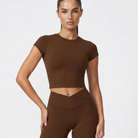 SculptFit Crop Top Shorts Set in Brown
