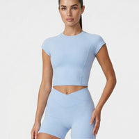 SculptFit Crop Top Shorts Set in Light Blue