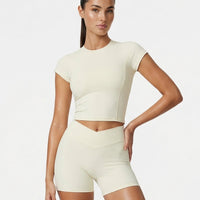 SculptFit Crop Top Shorts Set in Beige