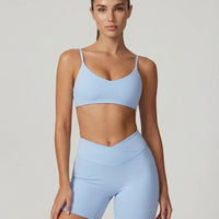 Crossover High Waist Shorts Set in Light Blue
