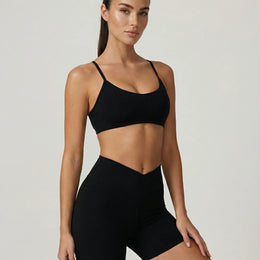 Crossover High Waist Shorts Set in Black