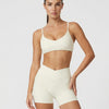Crossover High Waist Shorts Set in Beige