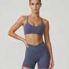 Crossover High Waist Shorts Set in Blue Gray
