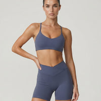Crossover High Waist Shorts Set in Blue Gray