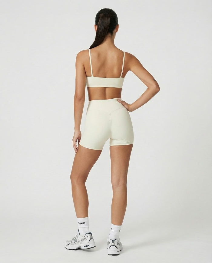 Crossover High Waist Shorts Set in Beige