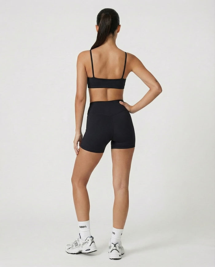 Crossover High Waist Shorts Set in Black