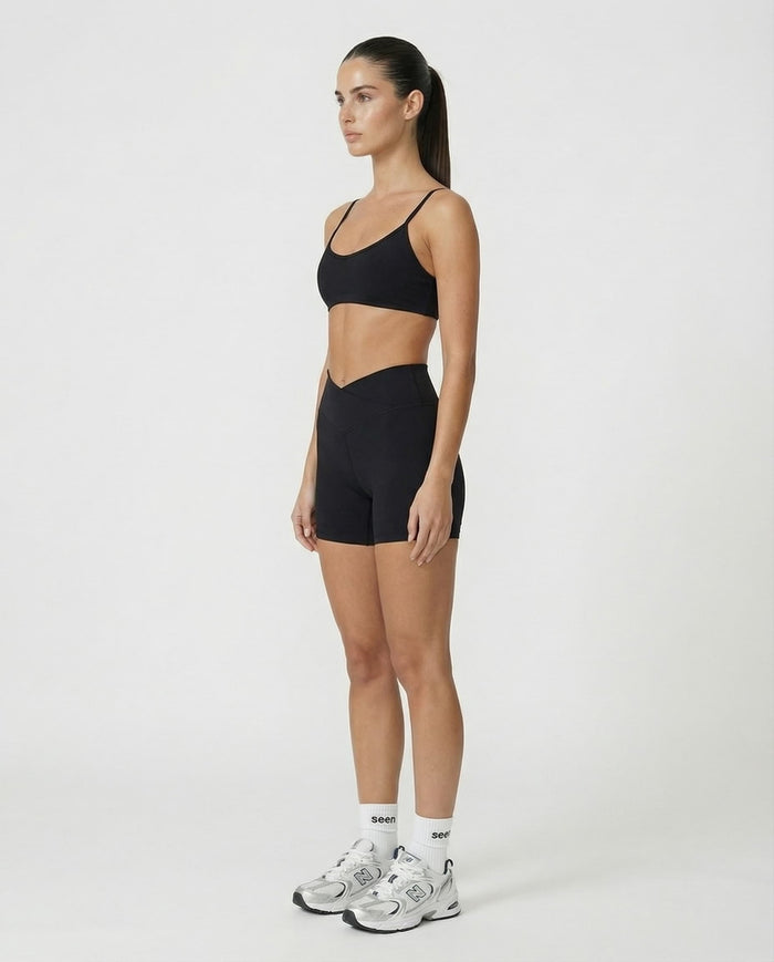 Crossover High Waist Shorts Set in Black