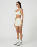 Crossover High Waist Shorts Set in Beige