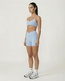 Crossover High Waist Shorts Set in Light Blue