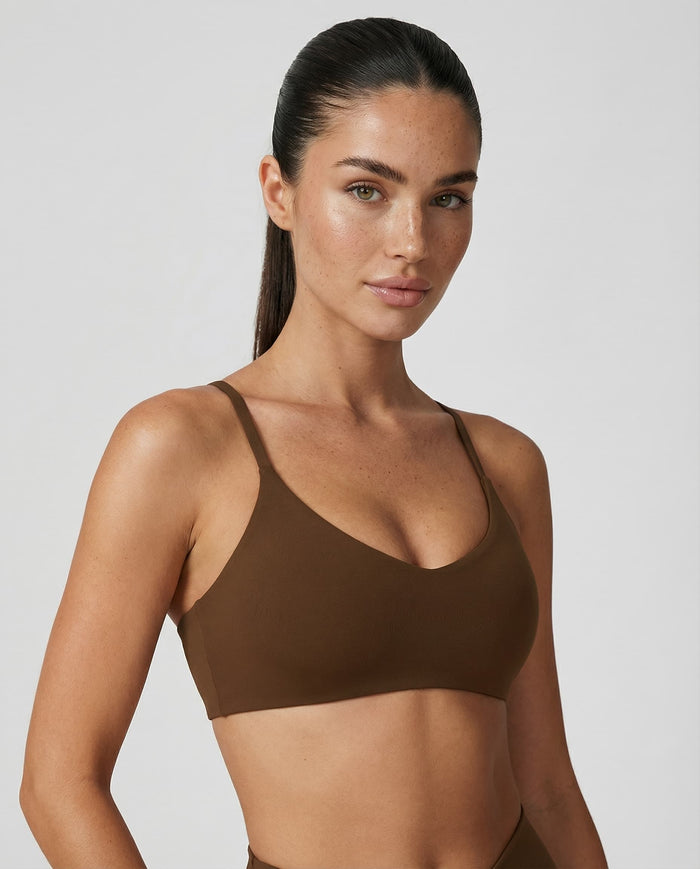 Crossover High Waist Shorts Set in Brown