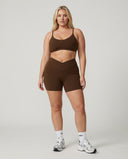 Crossover High Waist Shorts Set in Brown