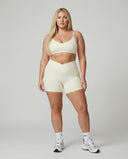 Crossover High Waist Shorts Set in Beige
