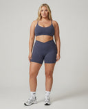 Crossover High Waist Shorts Set in Blue Gray