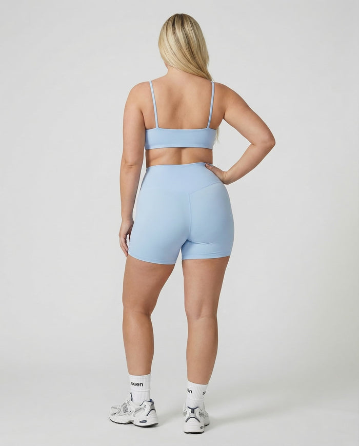 Crossover High Waist Shorts Set in Light Blue
