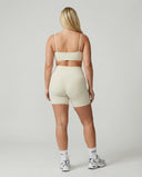 Crossover High Waist Shorts Set in Beige