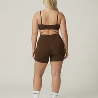 Crossover High Waist Shorts Set in Brown