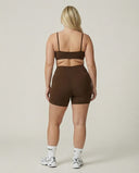 Crossover High Waist Shorts Set in Brown