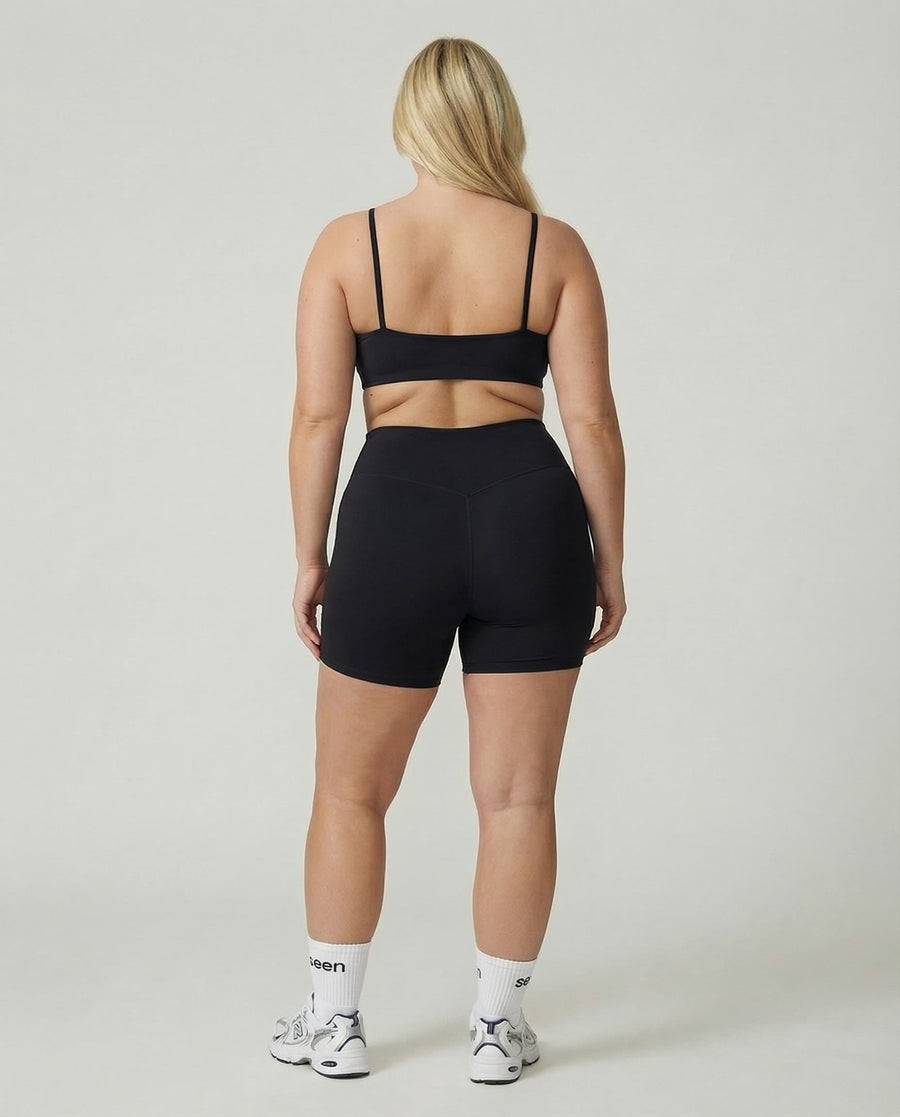 Crossover High Waist Shorts Set in Black