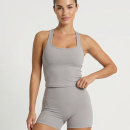 Grey Sculpt Racerback Tank & Shorts Set
