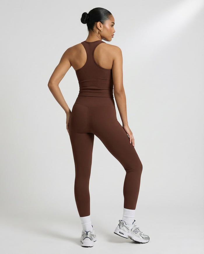Brown Sculpt Racerback Tank & Leggings Set